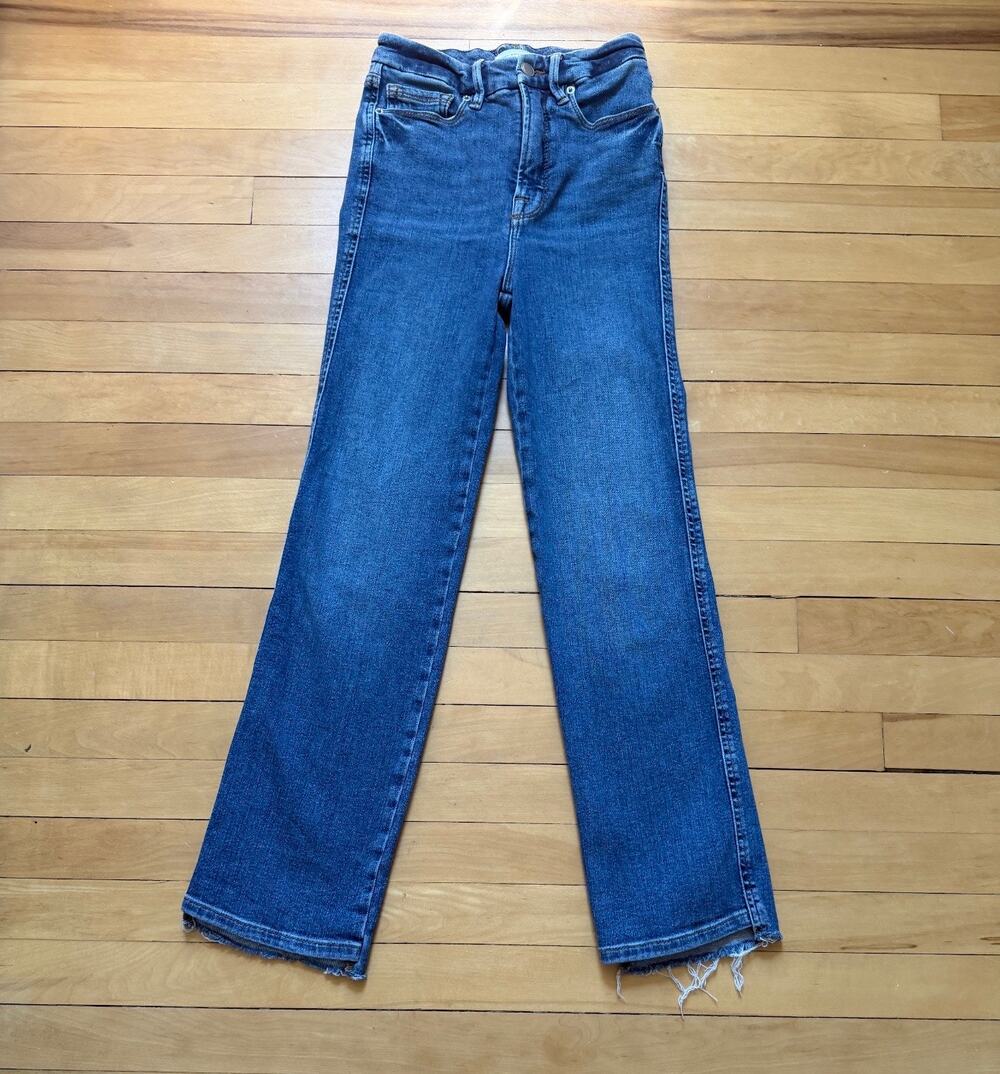 Good American Good Curve Straight Jeans Size 0/25 High Rise Medium Wash EUC - Picture 1 of 6